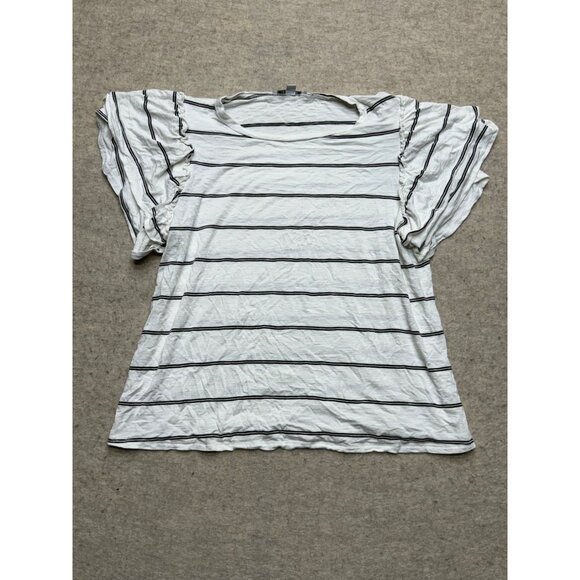 Green Envelope Tops - Green Envelope Black And White Stripe Flutter Sleeve T-shirt Size Small